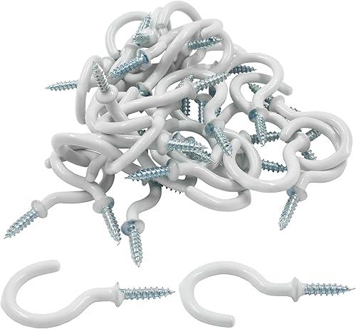 Miniatura 8 de 100 ganchos blancos para taza de techo, tornillos autorroscantes de 12 pulgada, perfectos para colgar plantas, cocina, tazas y techo (blanco)