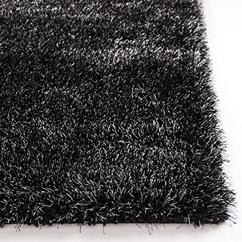 Image of Hand Woven Plain Shagg Collection with 2 Inch Pile Height Carpet for Living Room Size 2x8 Feet Coular Black