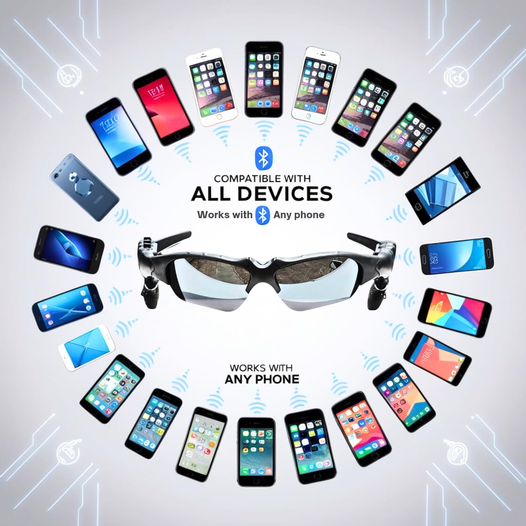 Bluetooth Sunglasses for Men, UV Protection Lenses, Foldable Design, Integrated Adjustable Earphones (White mirror)