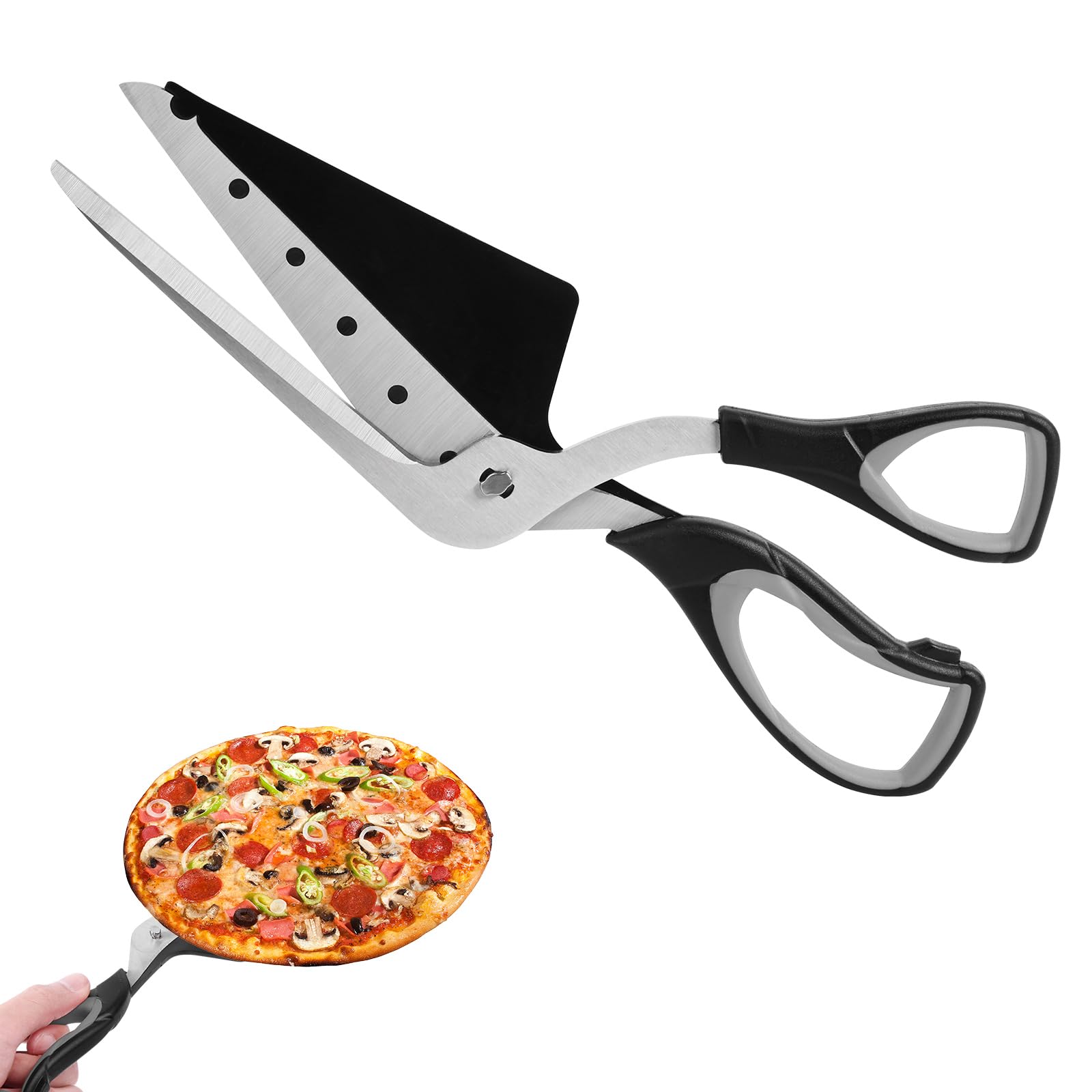 Vicloon Pizzaschere, Pizzaschneider mit Scharfer Klingen, Pizza Schere Abnehmbarem, Mehrzweck-Küchenschere aus lebensmittelechtem Edelstahl mit Weichem Griff, 27 CM, Schwarz