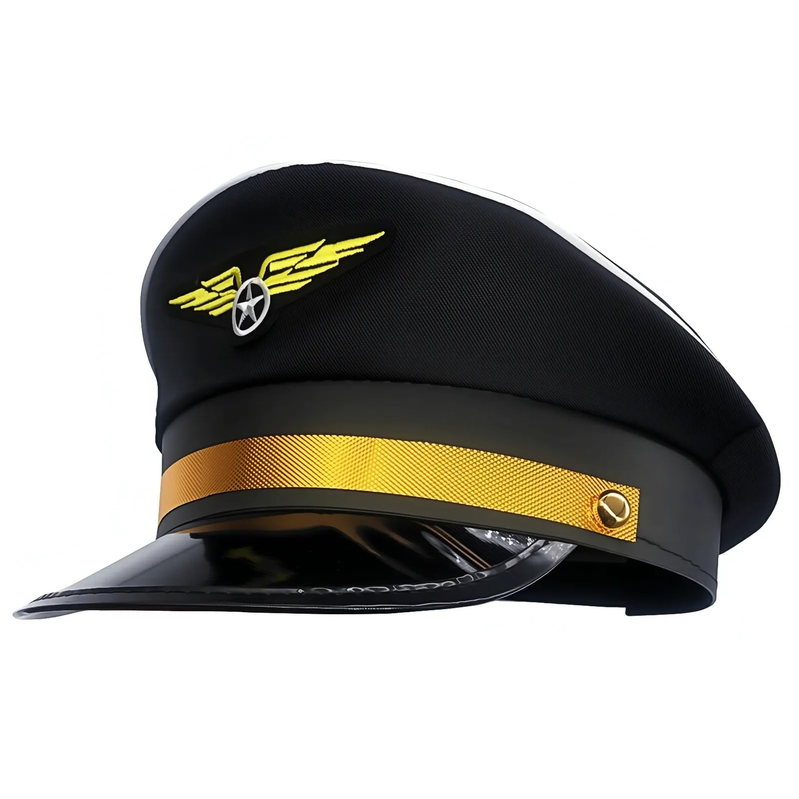 XNHIU Black Pilot Hat Airline Captain Cap Airplane Aviator Costume Headdress for Halloween Cosplay Party & Daily Outfit