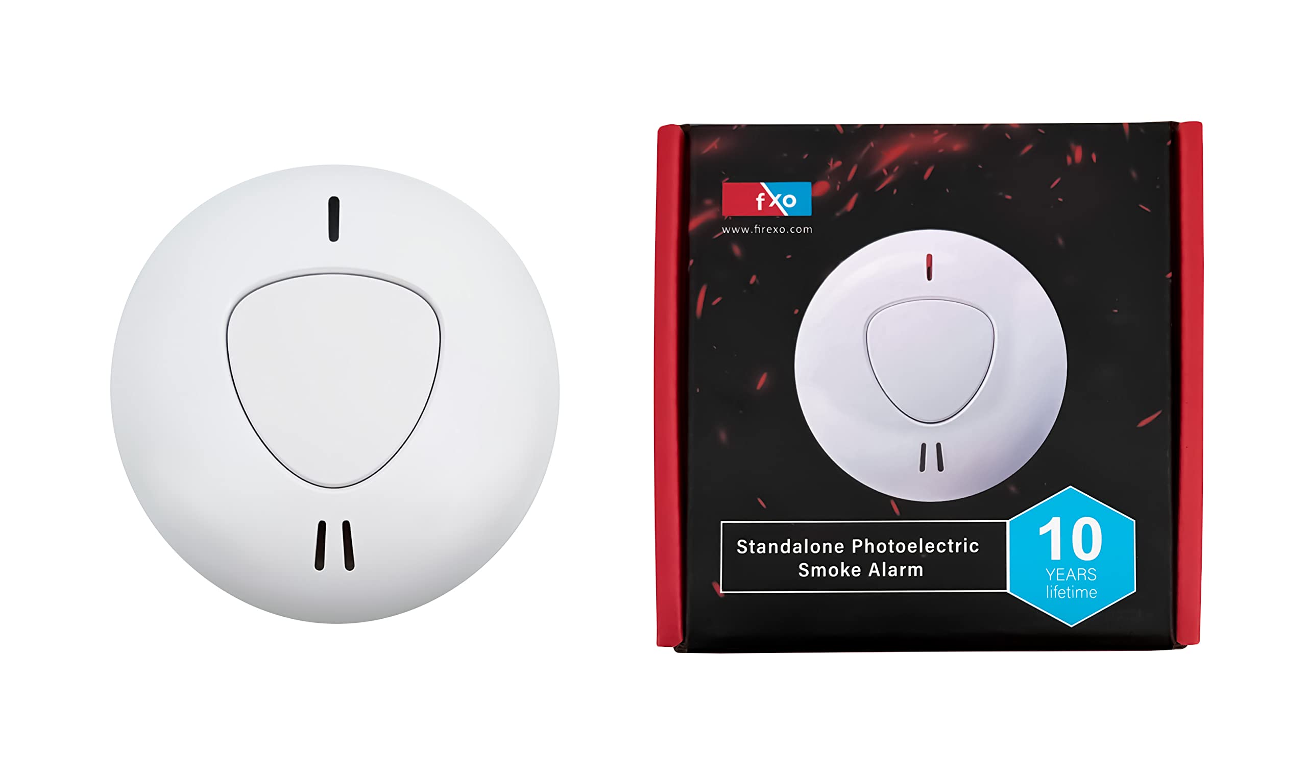 Firexo White Fxo Standalone Optical Smoke Alarm - Smoke Detector With 10 Year Tamper Proof Battery & Loud Alarm - Smoke Alarm For Kitchen, Home, Office & Garage - Easy To Install, No Wire Installation