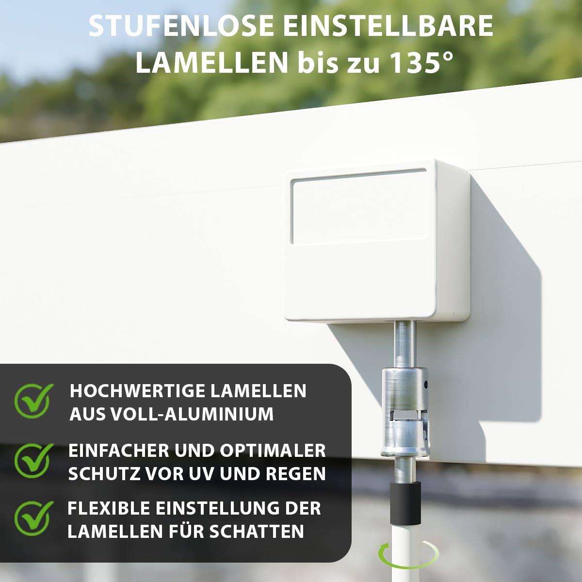 Weide Deluxe Plus Pergola in alluminio autoportante con tetto a doghe regolabile, resistente alle intemperie, per terrazza e giardino, con manovella e scarico dell'acqua integrato (bianco, 4 x 8)