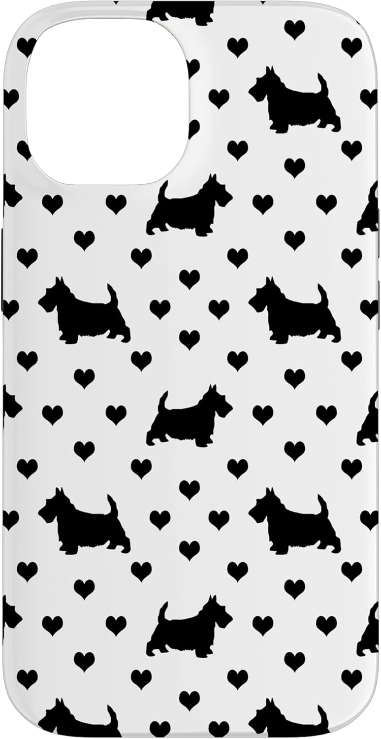 Cute Black Scottish Terriers (Scottie Dogs) & Hearts Pattern Case for iPhone 15