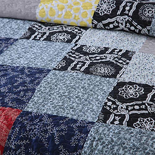 Qucover Multicolor Geometric Patchwork Bedspread Quilt Sets 3-Pieces, Queen Size | Qucover Multicolor Geometric Patchwork Bedspread Quilt Sets 3-Pieces, Queen Size - Image 3