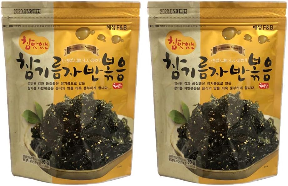 Korean Premium Roasted and Sea Salted Seasoned Seaweed Laver Snack 50g (Pack of 2)