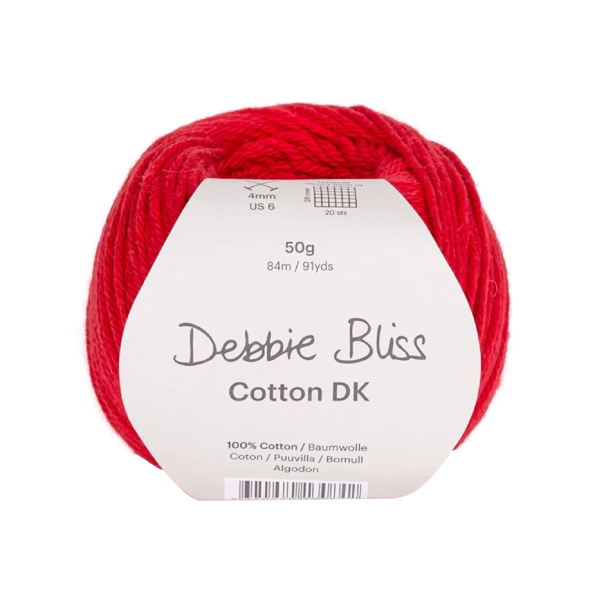 Debbie Bliss 100% Cotton DK Yarn 1.76oz (50g), 92 Yards (84m) - Ruby Red Color Light Worsted Wool for Crochet, Knitting - Machine Washable, Soft Double Knit Yarn for Clothes, Defined Stitches