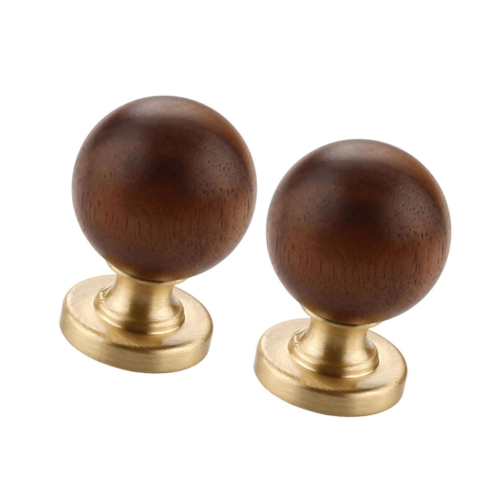 of 2 Round Wood and Brass Drawer Pull Elegant Knob Streamlines Cabinet Handle Upgrades for Cabinets & Furniture Furniture Handle