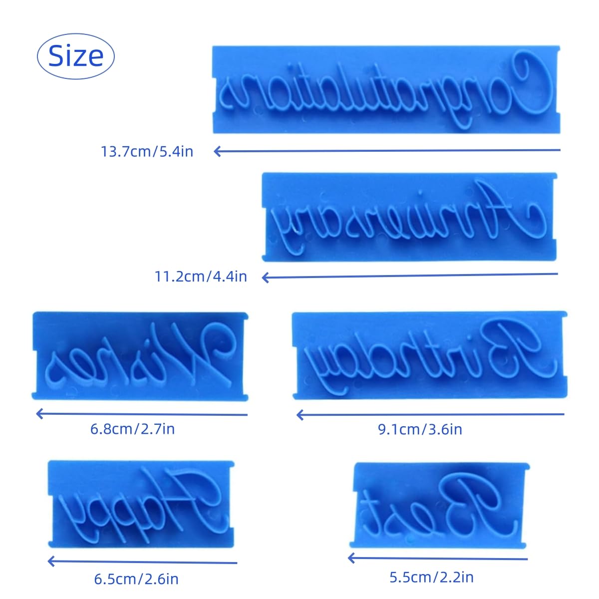 6Pcs Cake Words Stamp Cake Writing Tools Happy Birthday Stencil Congratulation Anniversary Birthday Handwritten Letter Cutter Set Printed Stamp Bakery Supplies for Cake (Blue)