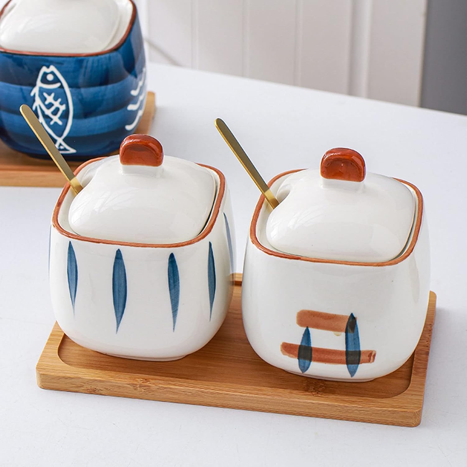 GERRIT Sucrier, sucrier avec Couvercle et cuillère, Pot de Stockage de Sucre, Pot à Sucre, Pot à épices, Pot à sel, Pot d'assaisonnement - e-300 ML (Couleur : D) (Color : C)