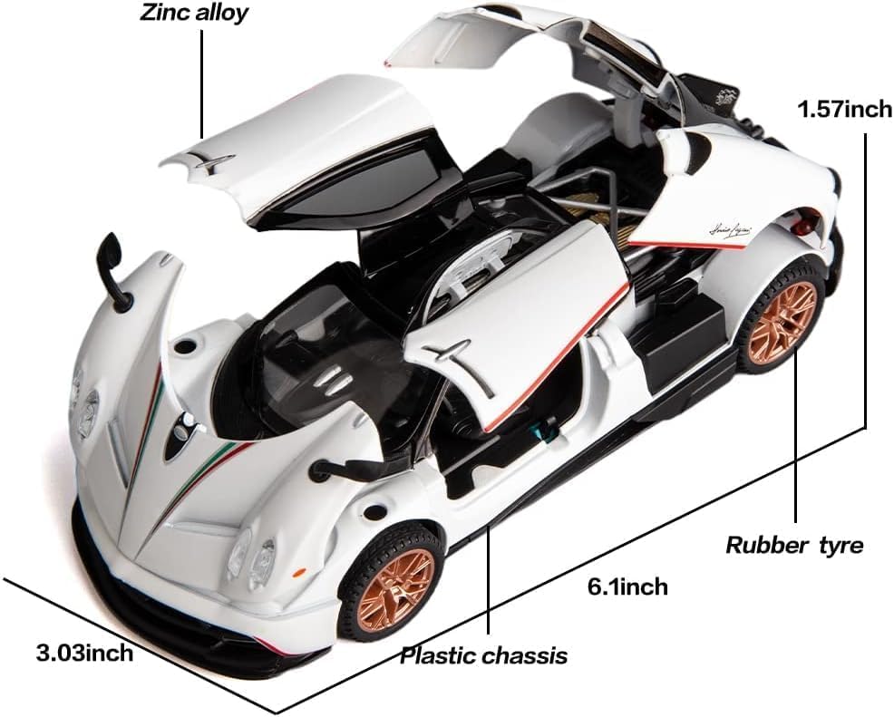 1/24 Big Pagani Toy Car Metal Pull Back Diecast Car with Openable Door and Sound Light, Gifts Toys for Kids (1/24 Big Pagani_White) 2