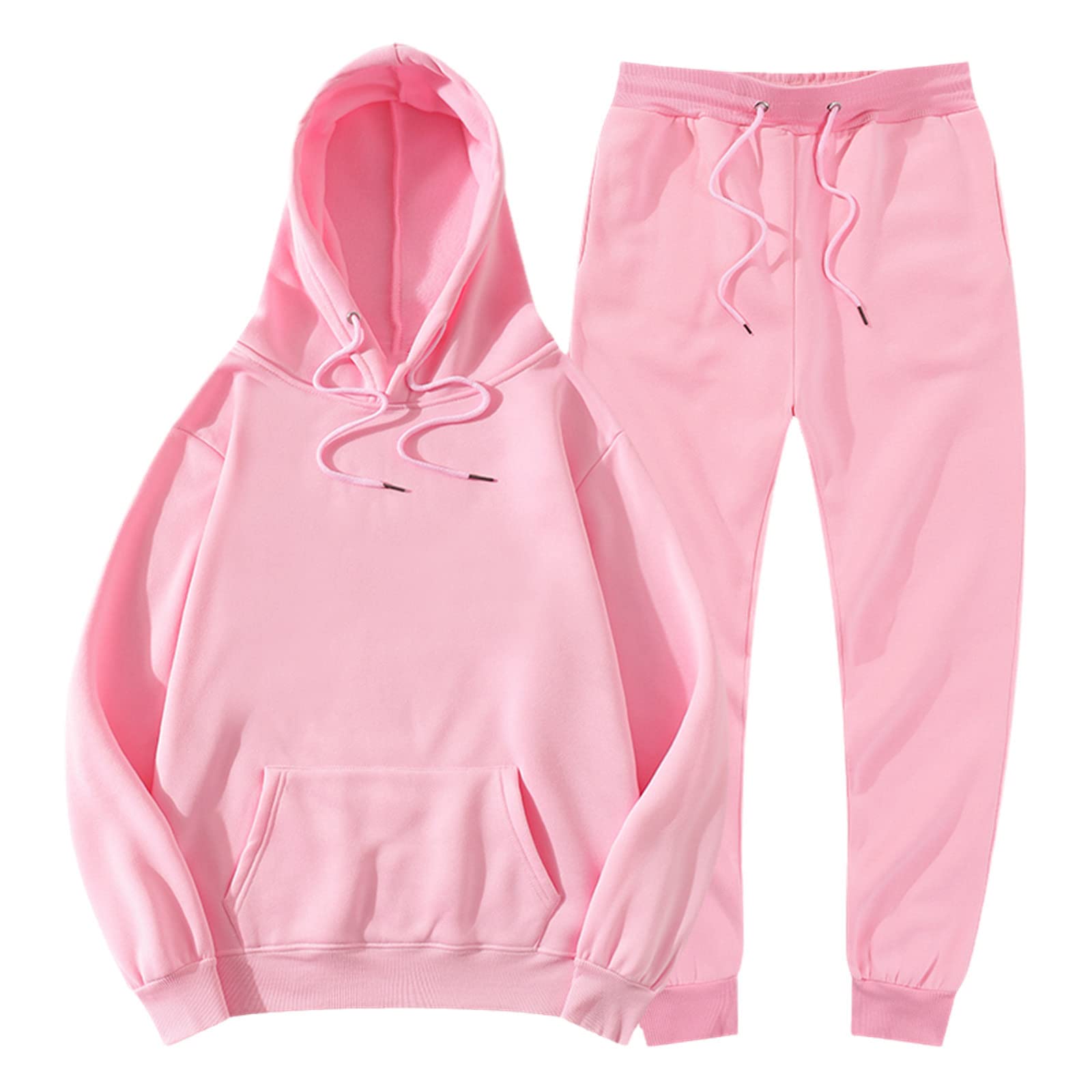 Tuta da uomo Donna Felpe con cappuccio e pantaloni da jogging pantaloni tuta in pile Jogger tuta sportiva Felpa Pullover, rosa, XL