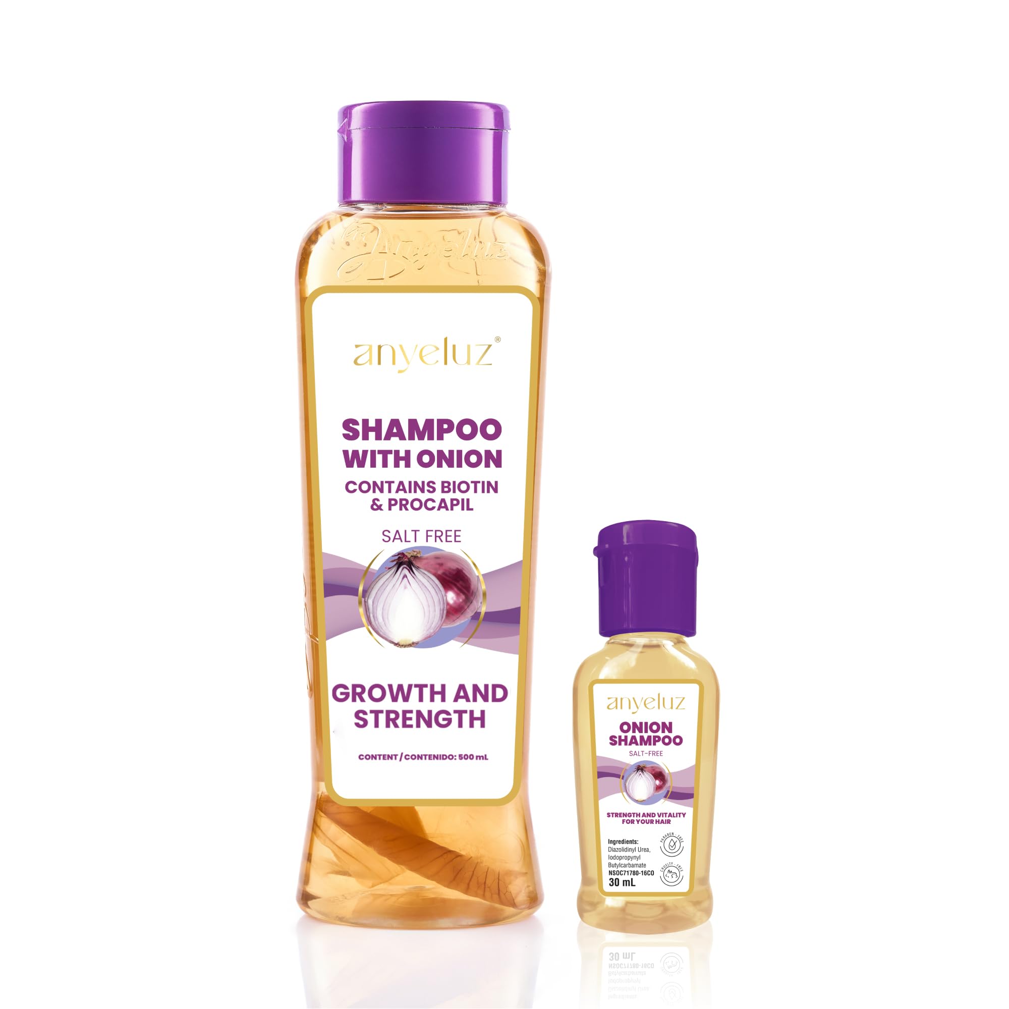 ANYELUZ Kit Duo Onion Shampoo + Mini Travel Size, Hair Care & Hydration, Oil-Control & Deep Cleansing, Shine-Enhancing & Strengthening Formula, Natural Extracts, All Hair Types