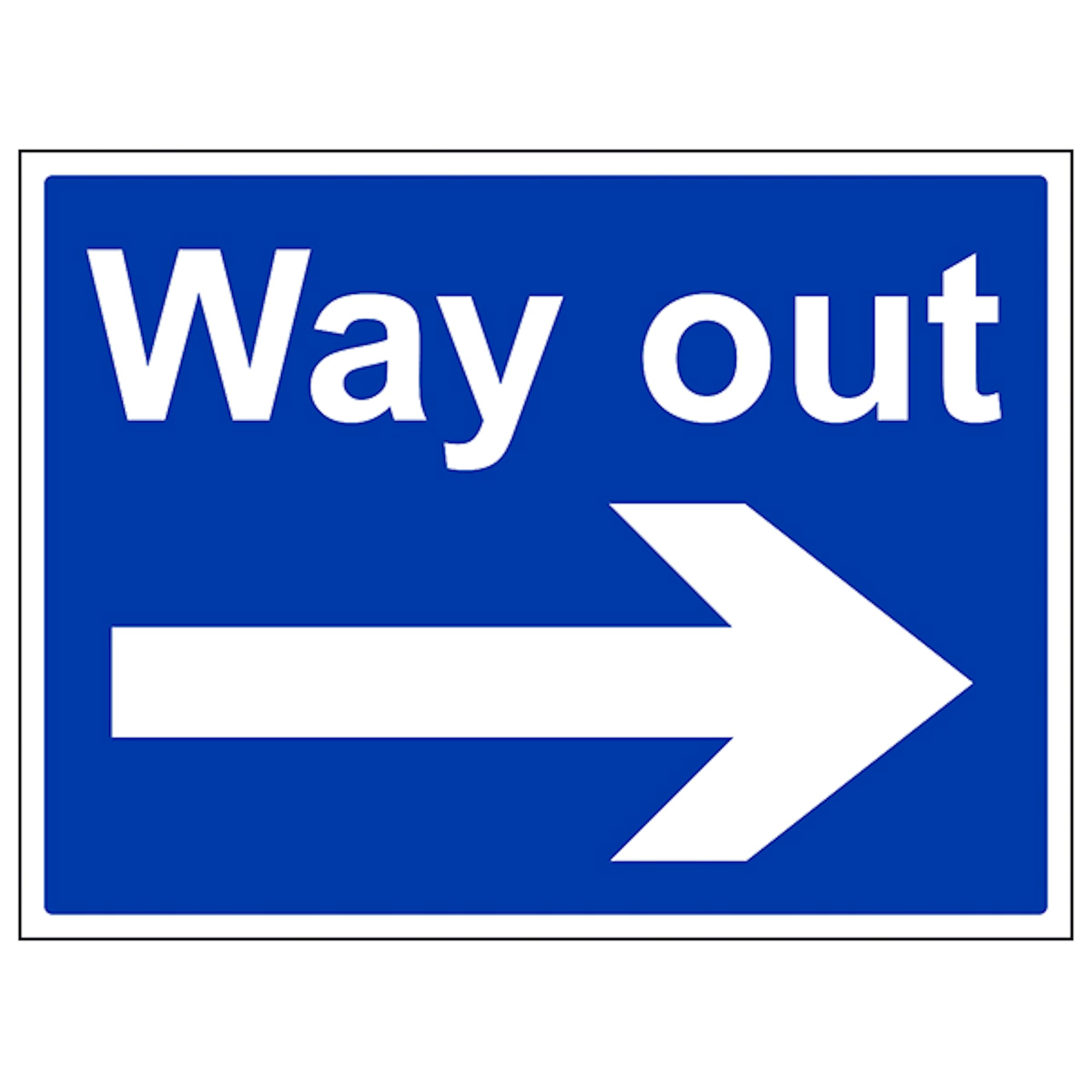 V Safety Way Out - Arrow Right - Large Landscape 400 x 300 mm - 3mm Reflective Aluminium Composite Safety Sign