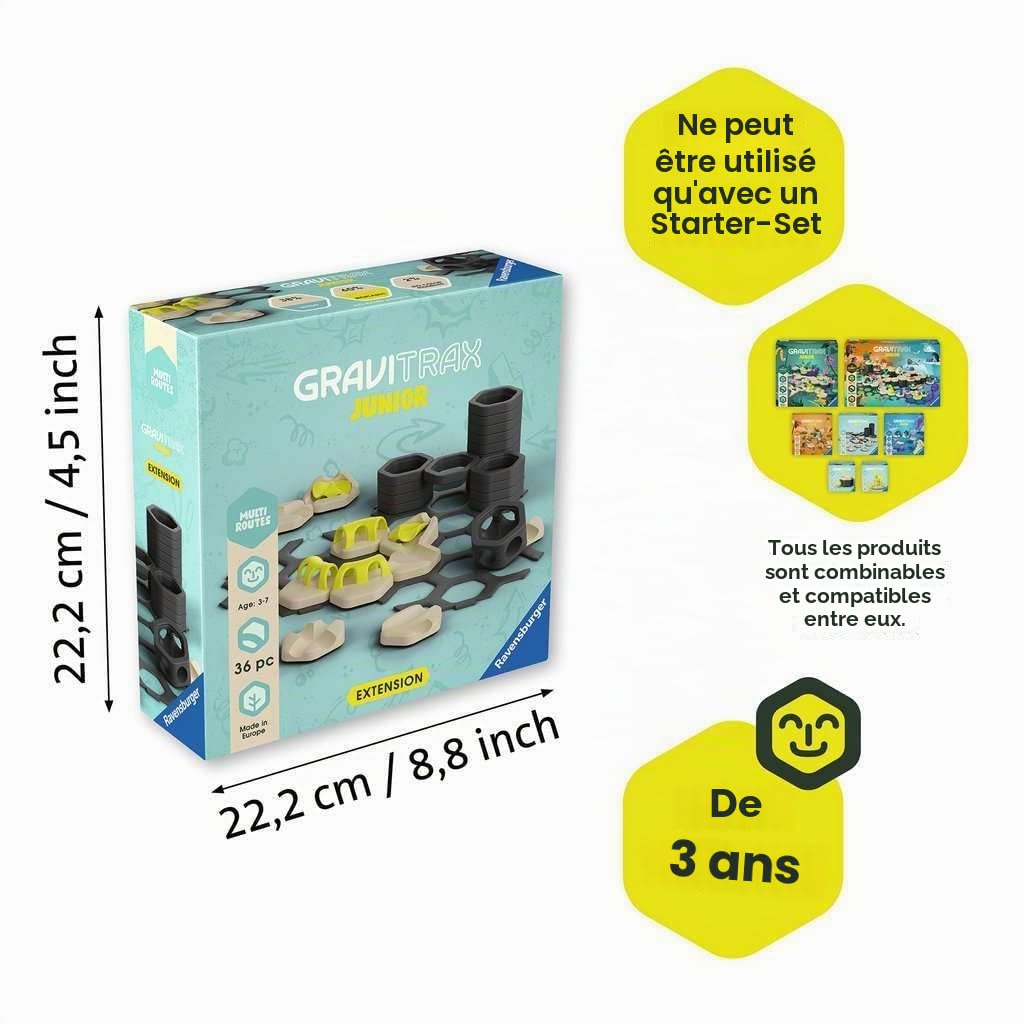 Ravensburger GravitraX Junior Extension Multi Routes : Piste de Balle Extensible pour Enfants, Piste en marbre principalement fabriquée à partir de matières premières renouvelables