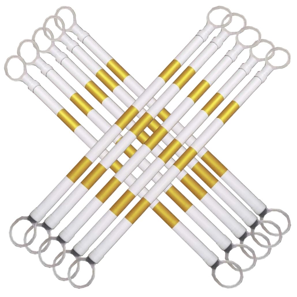 SGKOMN 12 Pcs Adjustable Reflective Traffic Cone Bar - 47-78 Inch Retractable Safety Barrier for Crowd Control & Temporary Security, Yellow & White Warning Divider, Yellow and White-10pcs