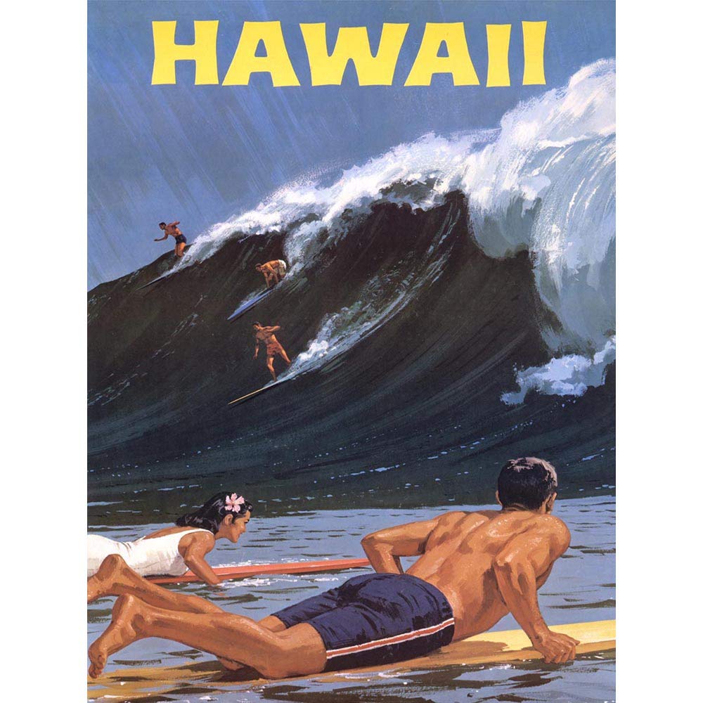 Wee Blue Coo Travel Tourism Hawaii USA Surf Ocean Wave Art Print Poster Wall Decor 12X16 Inch