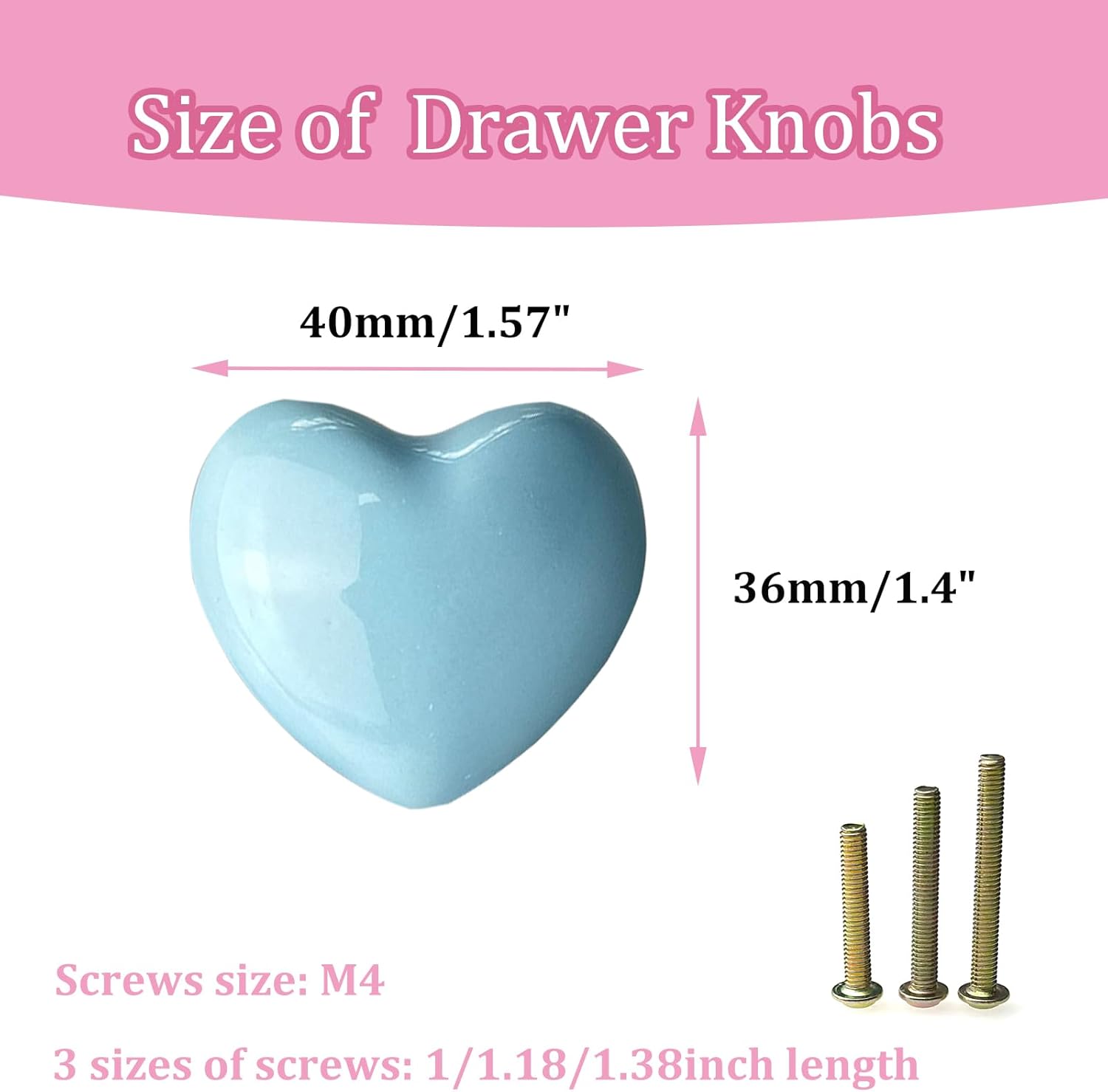 8 Pack Sky Blue Heart Shaped Ceramic Cabinet Knobs, Decorative Knobs for Dresser Drawers
