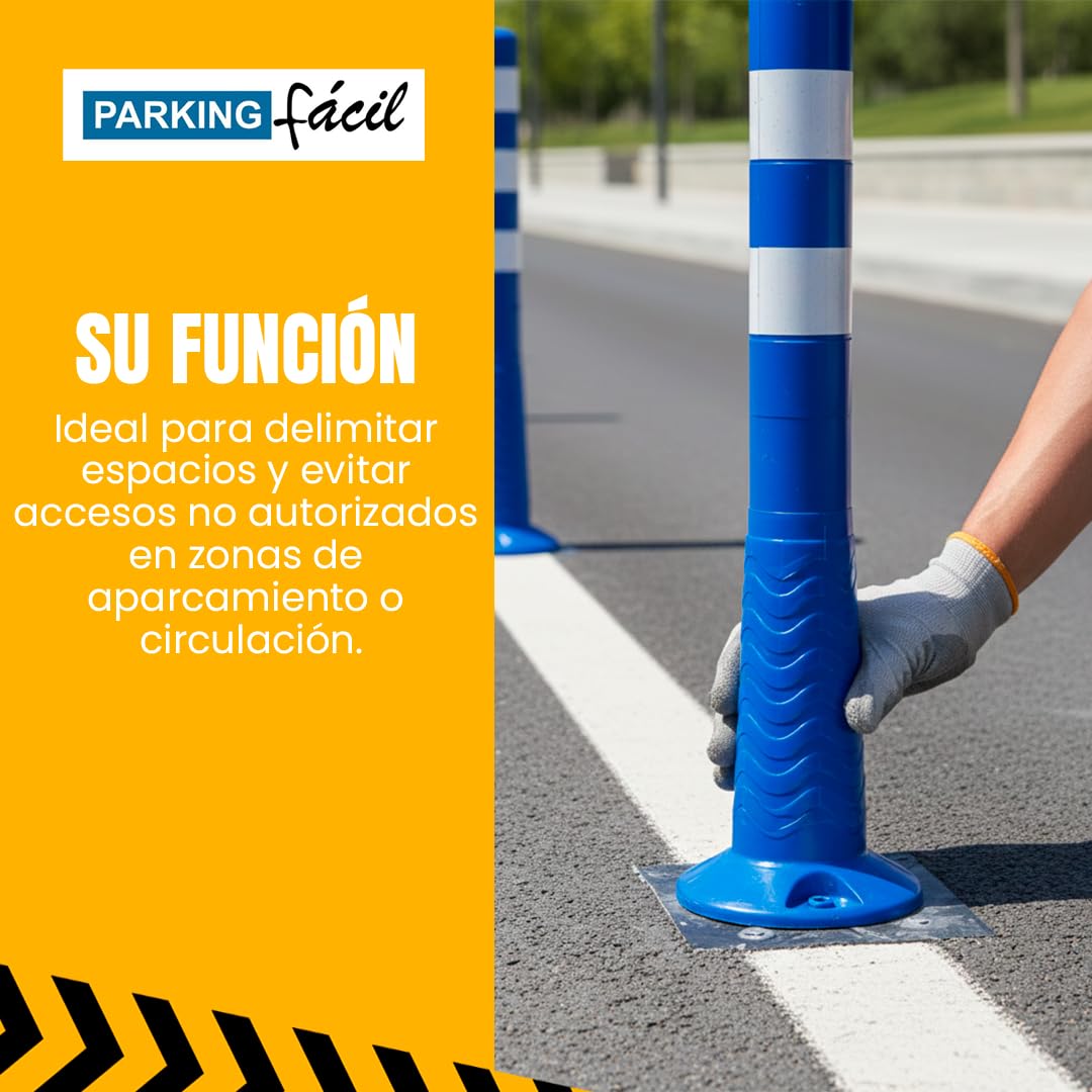 PARKING FACIL Bolardo de Señalización con Bandas Reflectantes | Hito de 75 cm | Pilona Resistente para Parking | Bolardos para Parking | Postes Separadores, Incluye Tornillería para Fijación | 1 Azul