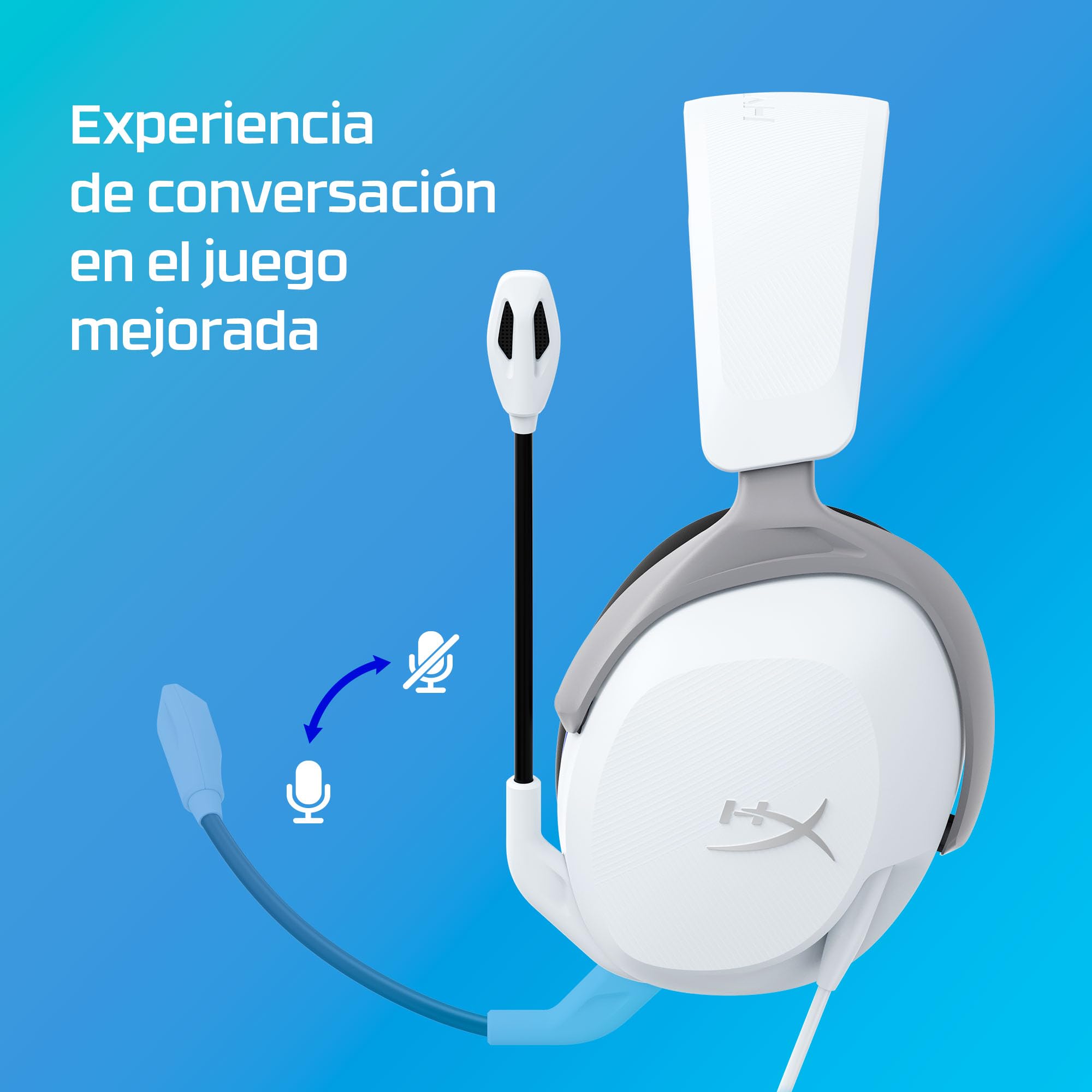 HyperX Cloud Stinger 2 Core, Cascos gaming para Playstation, Drivers de 40 mm y Audio Envolvente, 3.5 mm, Micrófono Plegable con cancelación de ruido - Blanco