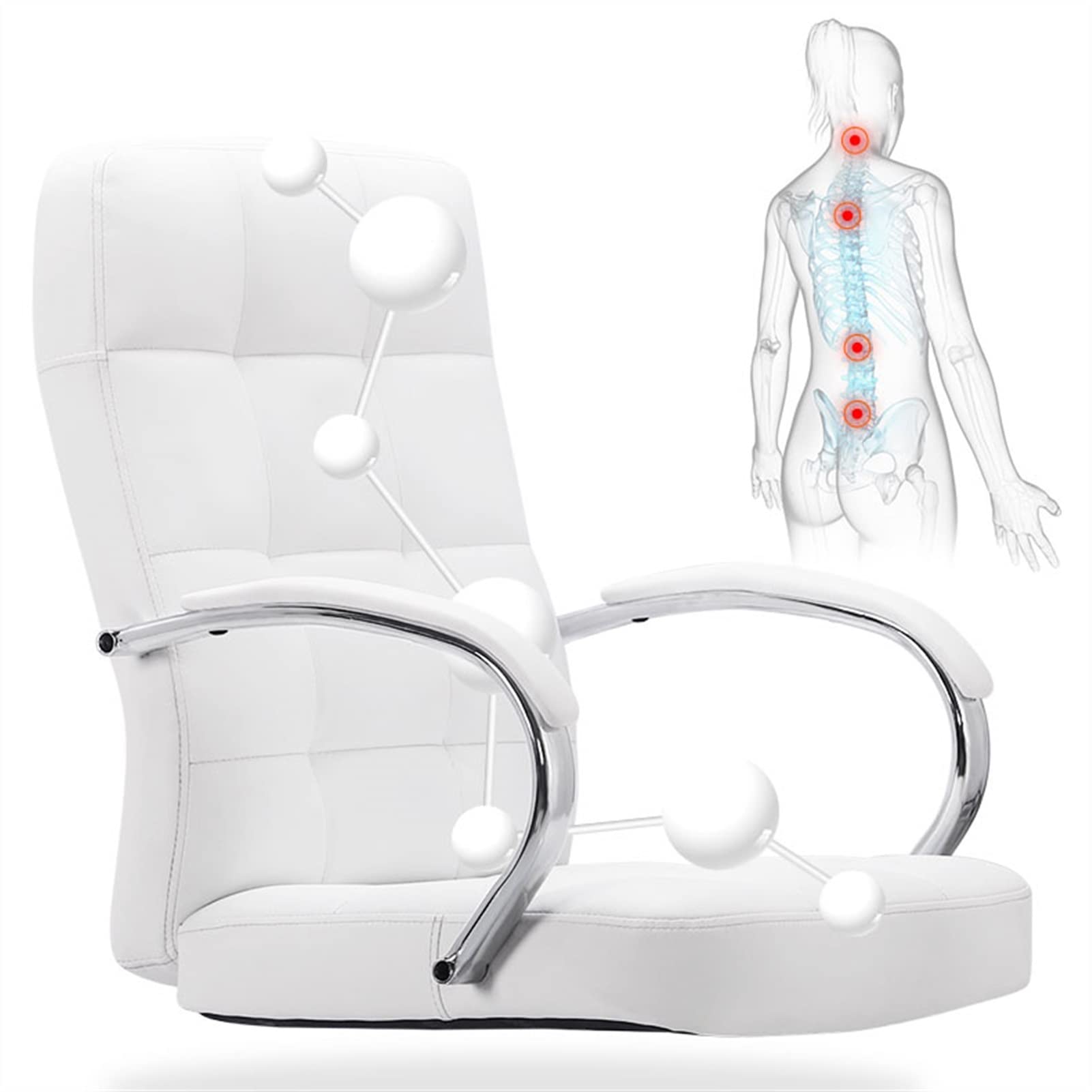 krzesło biurowe Ergonomiczne krzesło biurowe Krzesło biurowe z wysokim oparciem — białe/czarne Obrotowe krzesło biurowe LeatherSoft — krzesło obrotowe (Color : White)