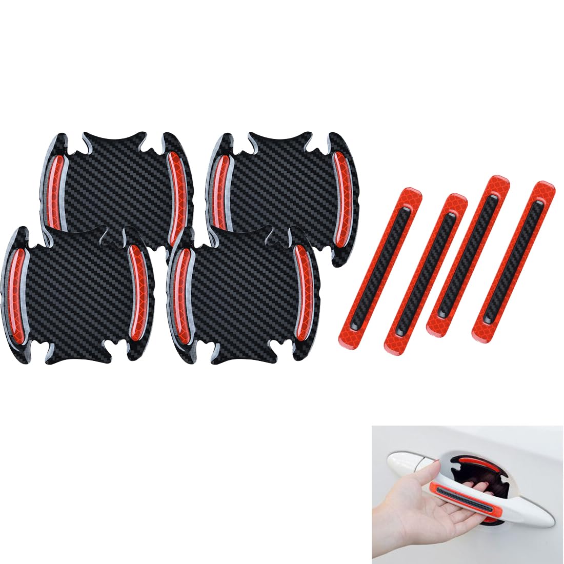 Car Reflective Sticker Door Handle Door Bowl Protection Guards Trim Stickers Universal Reflective Warning Anti Collision Scratches Protector (8pcs Red)