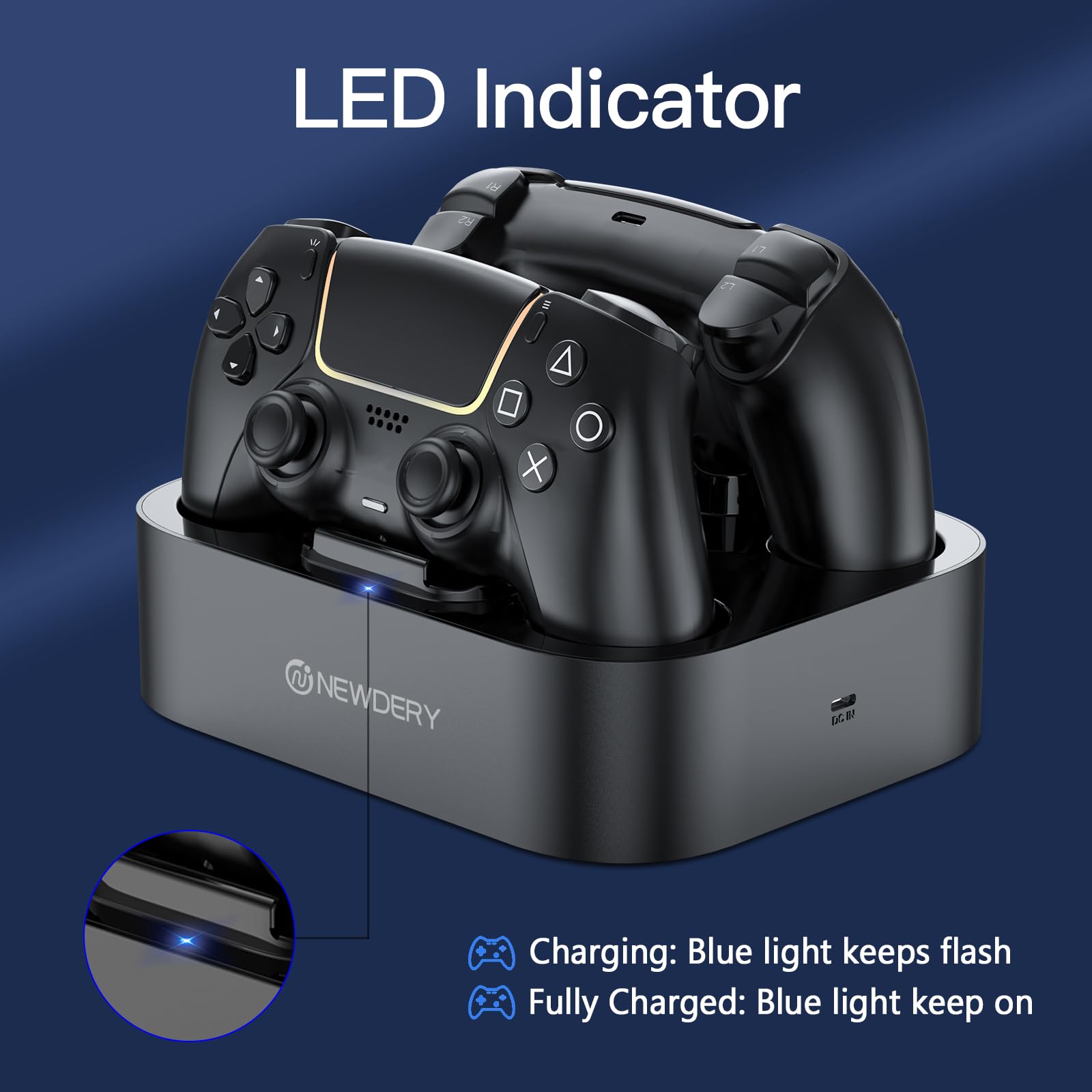 NEWDERY Station de Charge pour Manette de PS5, Station de Charge Rapide avec câble de Charge de 2 m pour manettes PlayStation 5 (Noir)