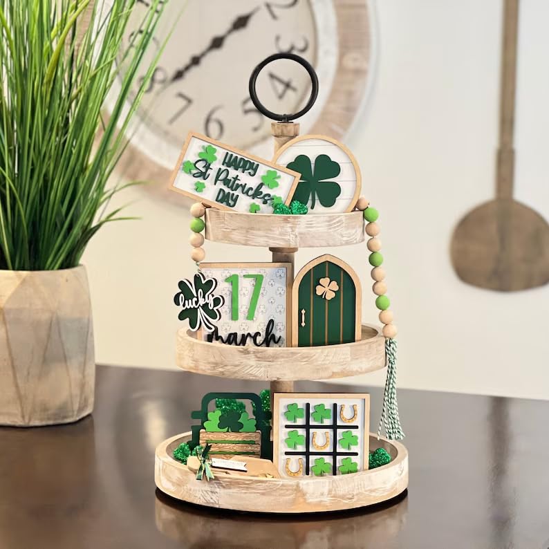 Trèfle et camion de décoration Saint-Patrick en bois de ferme pour plateau à niveaux
