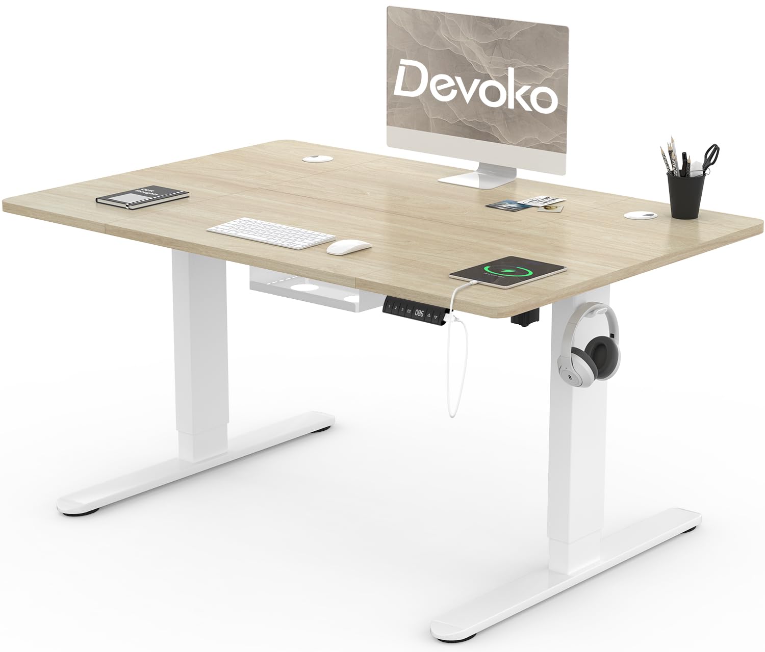 Devoko Scrivania Regolabile in Altezza 120 x 80 cm, Scrivania da Ufficio con Sistemi Anti-Collisione e Funzione di Memoria, Tavolo didattico Ergonomica Elettrica, Rovere
