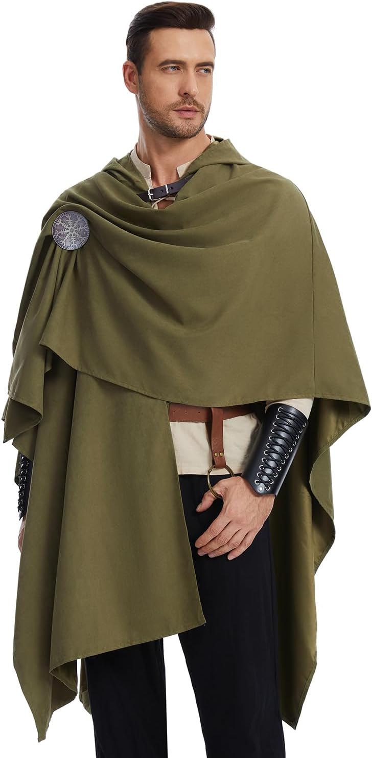 Medieval Hooded Cloak with Adjustable Brooch Renaissance Costume Cape