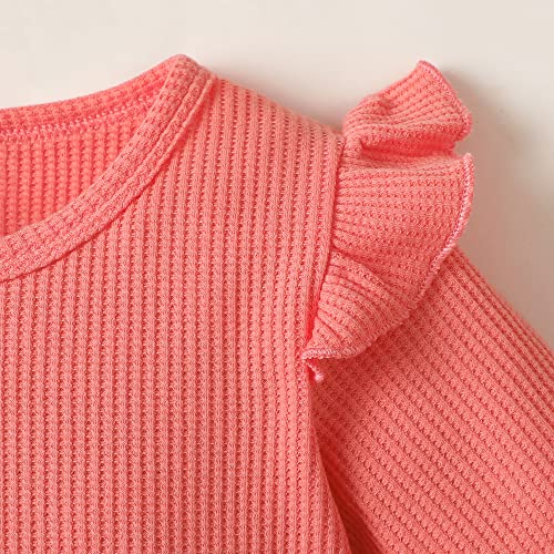 Image of YALLET 3Pcs Toddler Girl Clothes Solid Color Long Sleeves Ruffle Top+Floral Pants+Headband 1-6 Years Fall /Winter Outfits Set