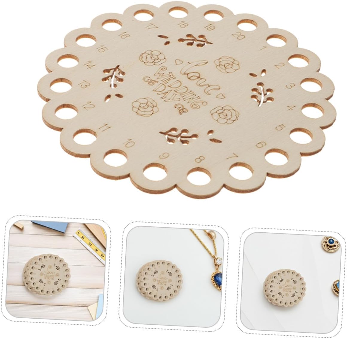 LIFKOME 10pcs Wooden Cross Stitch Thread Organizer with 20 Holes, Portable Embroidery Yarn Storage Plate and Coaster, Craft Sewing Supply Organizer for Embroidery and Needlework