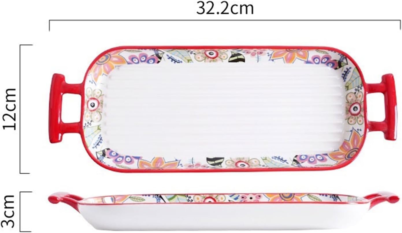 Lasagna Pans Baking Dish Ceramic Baking Bowl Rectangular Double Ear Household Microwave Oven Oven Steamer Double Ear Baked Rice Baking Dish Lasagne Dish,32.2cm