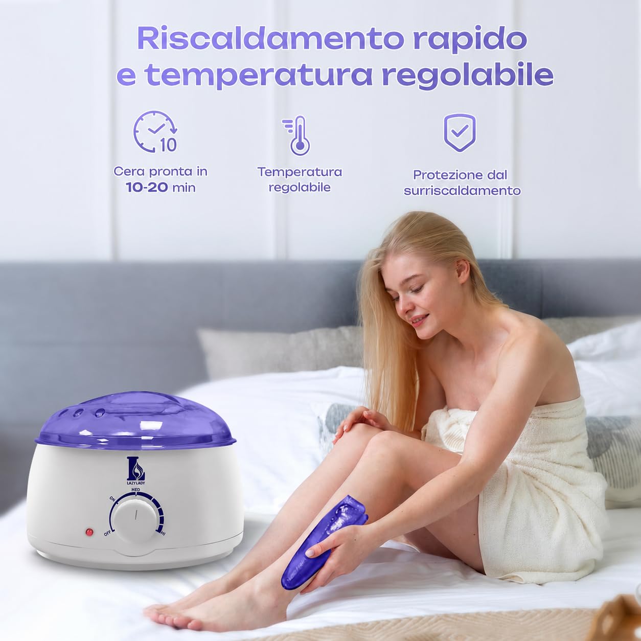 Scaldacera Professionale per Ceretta a Caldo, Kit Cera Brasiliana Completo con 4 Cere, Scalda Cera Elettrico per Depilazione a Casa, Viso, Ascelle, Gambe e Corpo, Viola (bianco)