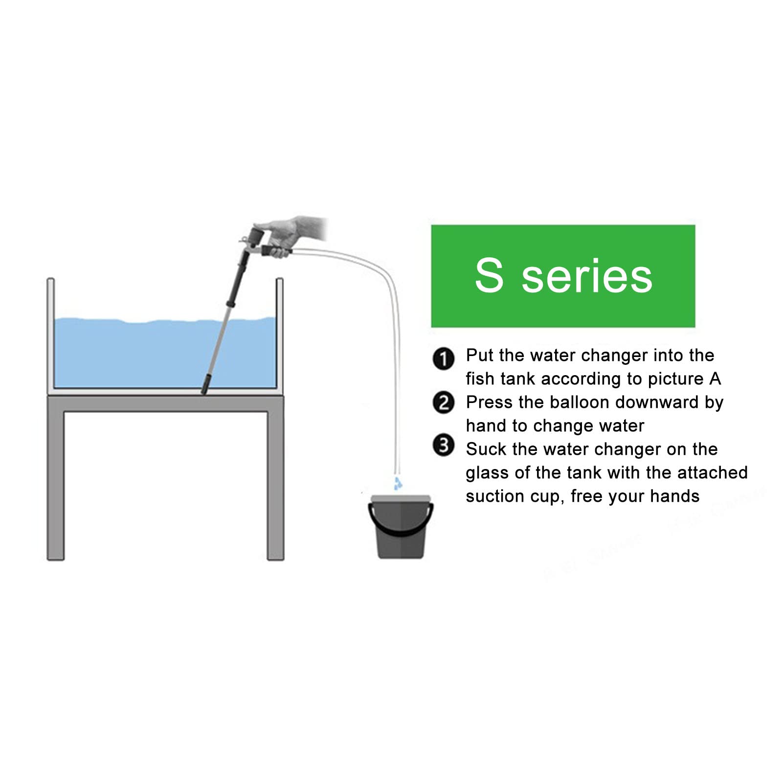 Fish Tank Odkurzacz syfonowy Zmieniacz wody w akwarium Bezpieczny, wydajny odkurzacz do syfonu z silnym ssaniem i odłączanym złączem do szklanych akwariów Plastik (S-600)
