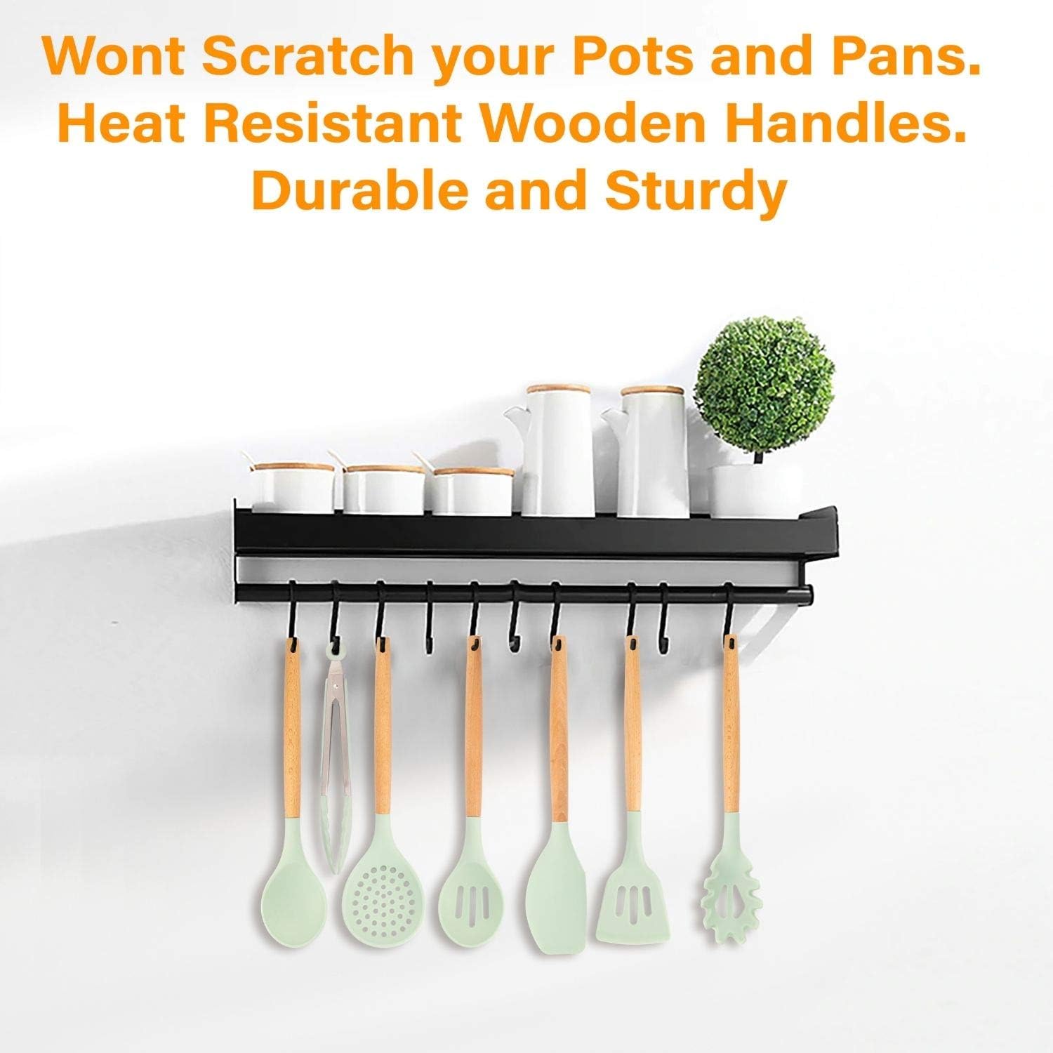 Kitchen Silicone Cooking Utensil Set. 13 BPA Free Non-Stick Silicone Kitchen Utensils with Stand. Heat Resistant Cooking Utensils with Wooden Handles. Mint Set : Home & Kitchen
