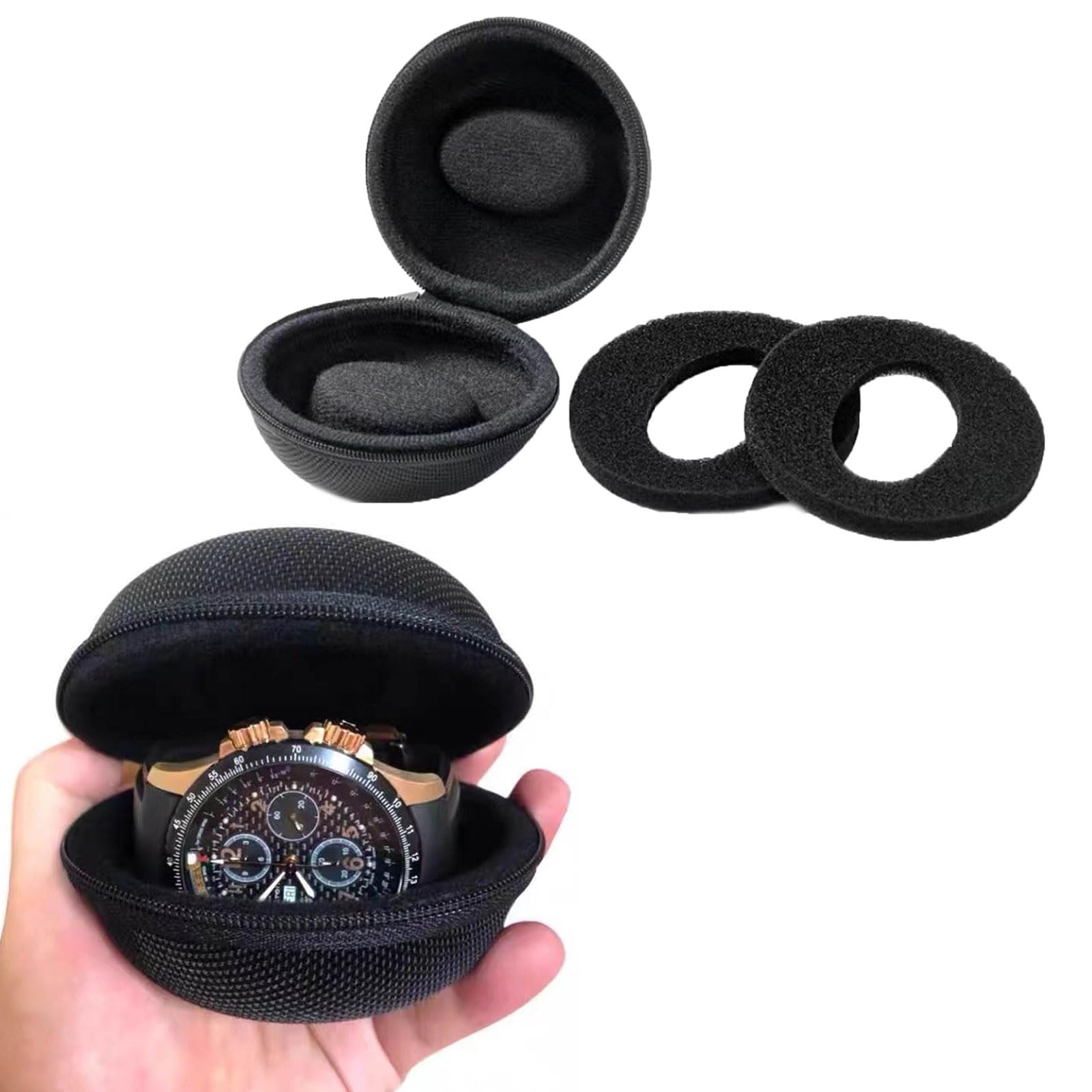 HYBEW Single With For Storage Watch Travel Case Round Portable Watch Holder Portable, Black
