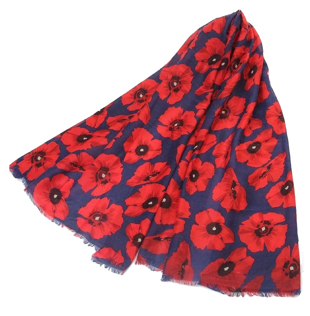 The Olive House Women's Navy Blue Red The Olive House® Red Poppy Scarf Navy Blue