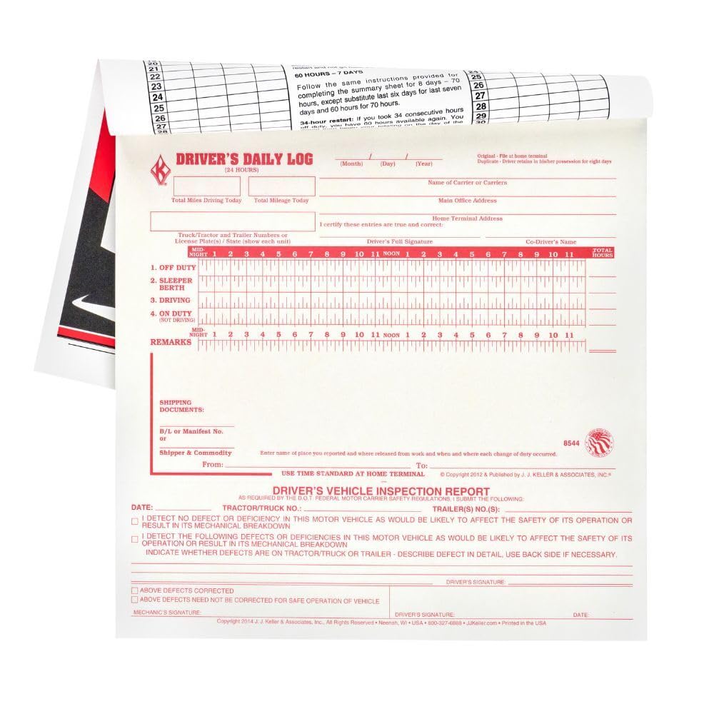 2-in-1 Driver Daily Log Book 5-pk. with Simplified Driver Vehicle Inspection Report - Book Format with 31 Sets, 2-Ply Carbonless, 8.25" x 8.5", J. J.