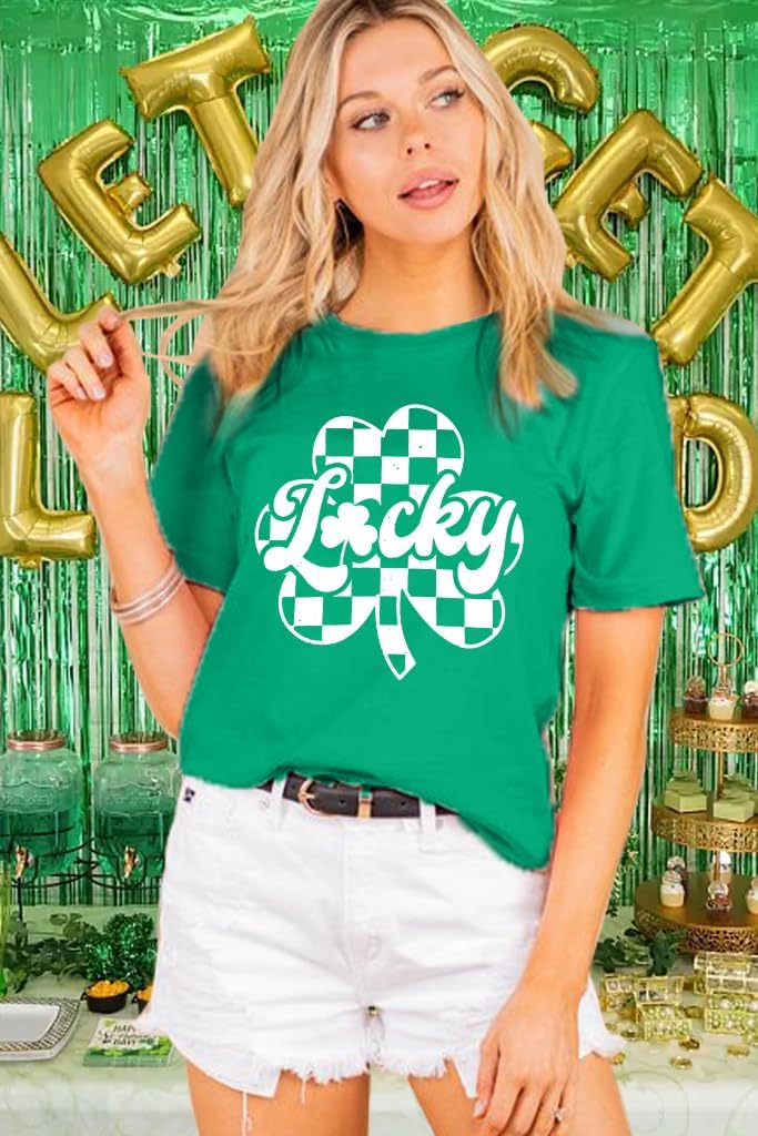 St Patricks Day Shirt Women: Lucky Shamrock Tshirt Irish Shirts St Patrick’s Clover Short Sleeve Tee Top - Image 4