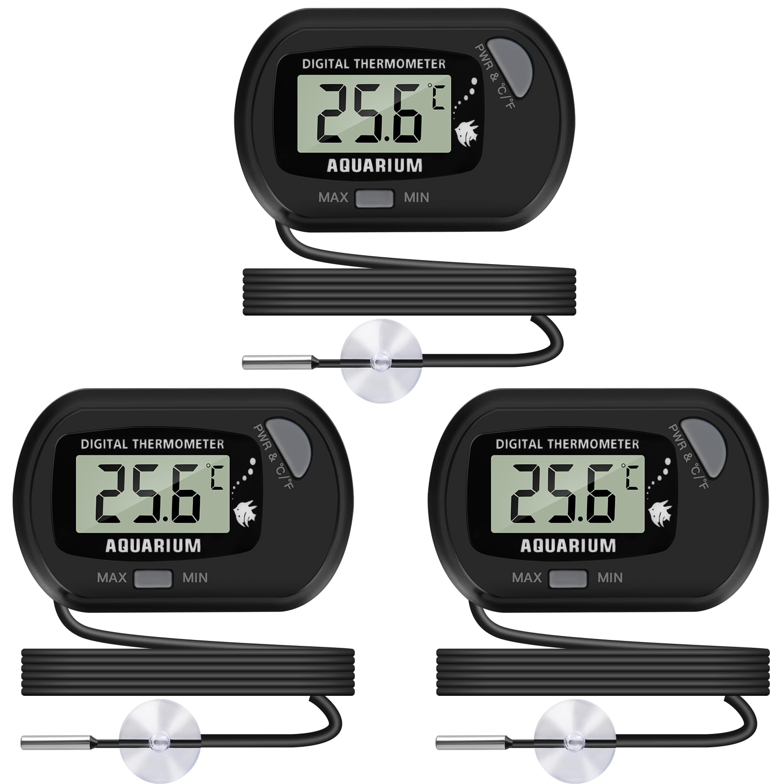 Thlevel Termómetro Digital LCD con Exterior Sonda y Ventosa para Acuario, Pecera, Terrarios, Pecera y Recipiente de Vidrio