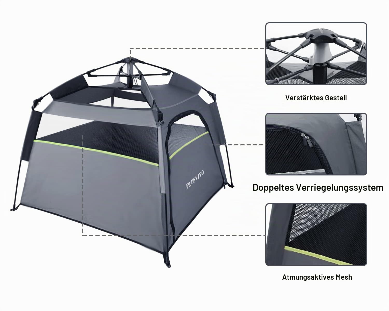 Plusvivo Pop-Up-Hundezelt für große Hunde, 900D, strapazierfähig, Oxford-Material, faltbar, kühles Netzgewebe, Campingzelt, 101.6x101.6x71.1 cm, für drinnen und draußen, Strand ent