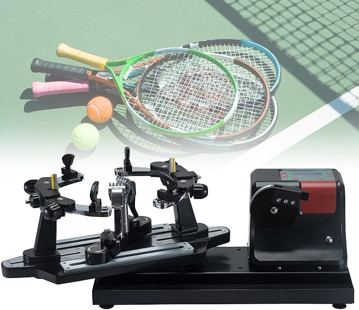 Electric Tabletop Racket Restring Machines, Badminton Racket Stringing Machine, Six-Point Positioning Frame, with Stringing Tools and Accessories