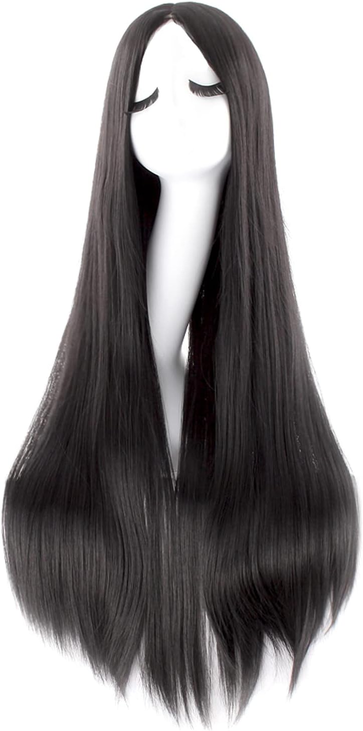 40 Inch/ 100 cm Carve Long Straight Cosplay Wig Anime Costume Party Wig (Black)