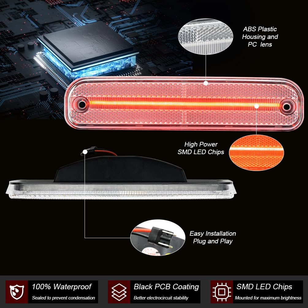 NJSBYL Rear Side Marker Lights for Chevy and GMC C10 C20 C30 K10 K20 K30 C1500 C2500 C3500 K1500 K2500 K3500 R30 V30 R3500 V3500 Pickup Trucks Clear Lens Red LED Markers Signal Lamps 6270433 6270434
