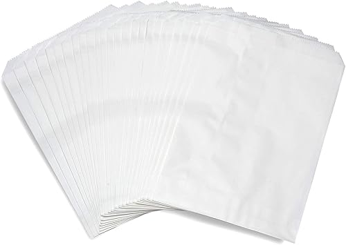 Paquete de 100 bolsas de papel Kraft para bocadillos, galletas y palomitas de maíz, pequeña bolsa de regalo (blanco, 6.3 x 8.5 pulgadas)