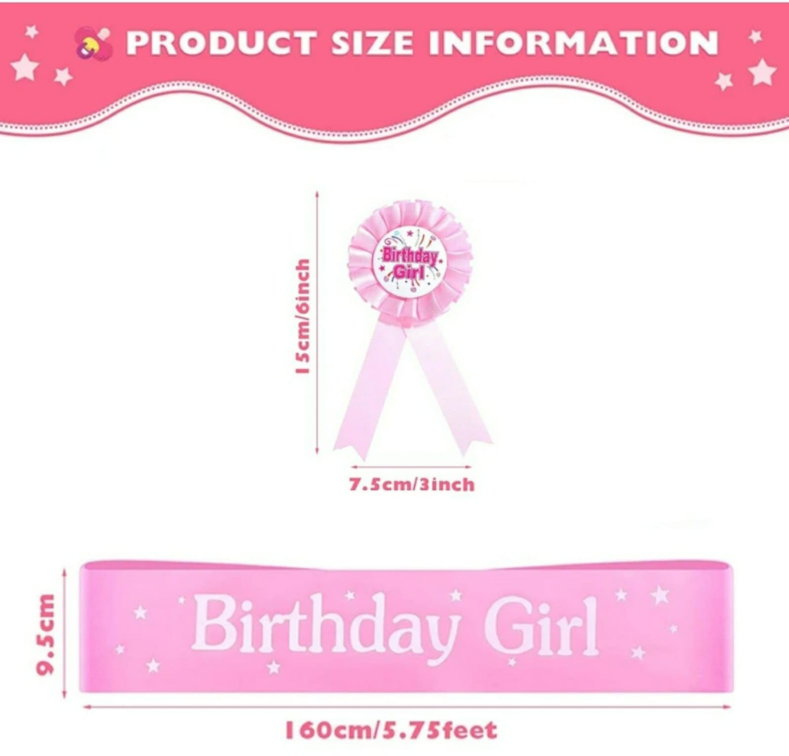 Fun Affairs Birthday Girl Badge Flower Design Party Favor for Girls Party Celebration & Decorations 1 Pc Pink