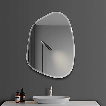 Frameless Asymmetric Decorating Mirror, Irregular Bathroom Mirror, Modern Bevelled Edge Design, Frameless Vanity Mirrors for Living Room Bedroom Home Office Size 40X54cm