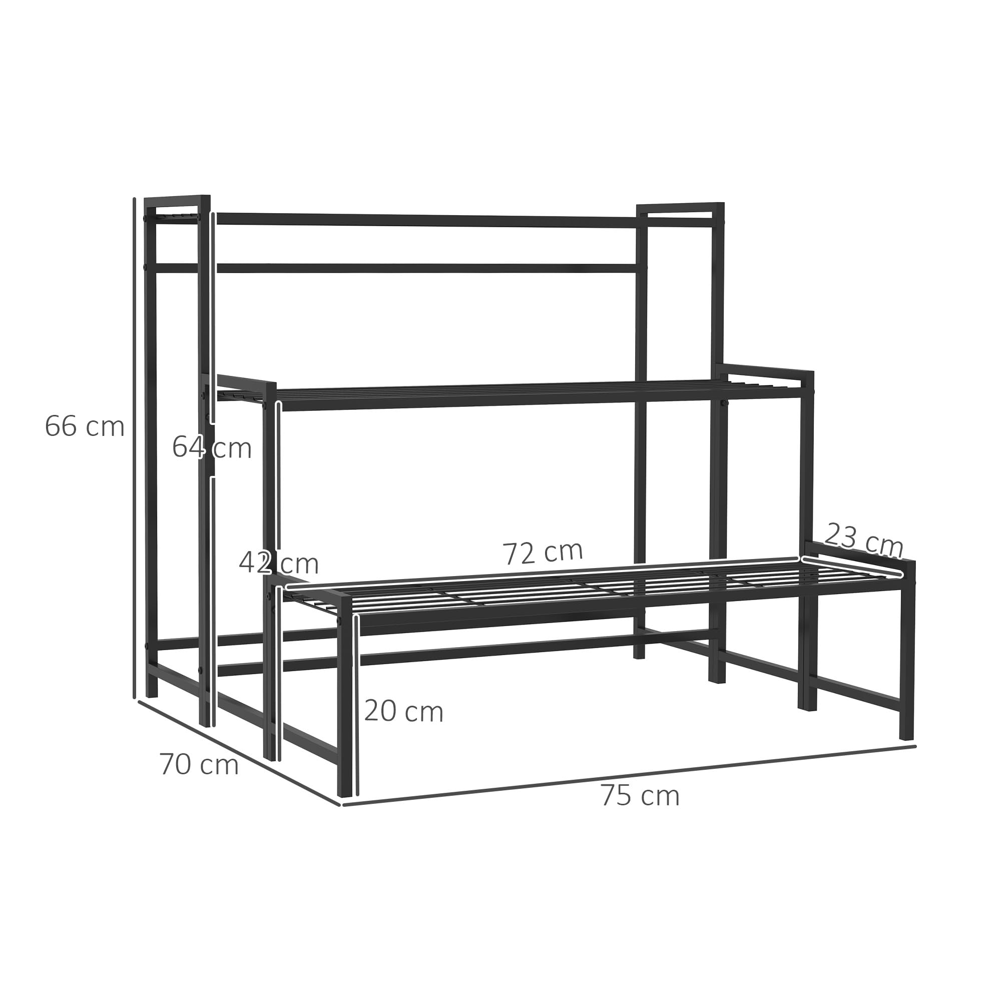 Outsunny Étagère à Fleurs en métal 3 Niveaux Jardin 75 x 70 x 66 cm Noir | Intérieur et Extérieur, Support de Plantes en Échelle, Étagère à Plantes, Balcon, Salon
