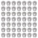 Azure Zone, 50 Pack Pet Dog Paw Footprint Beads Silver Puppy Big Hole Print Metal Bead Charm Pendant for European Jewelry Making Necklace Bracelet
